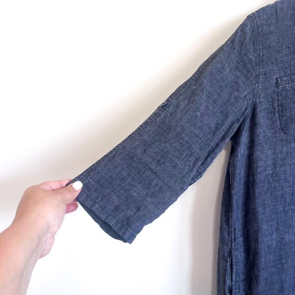 Eileen Fisher Popover Organic Linen Dress Size PM Black Lagenlook Minimal Boxy - Picture 4 of 7